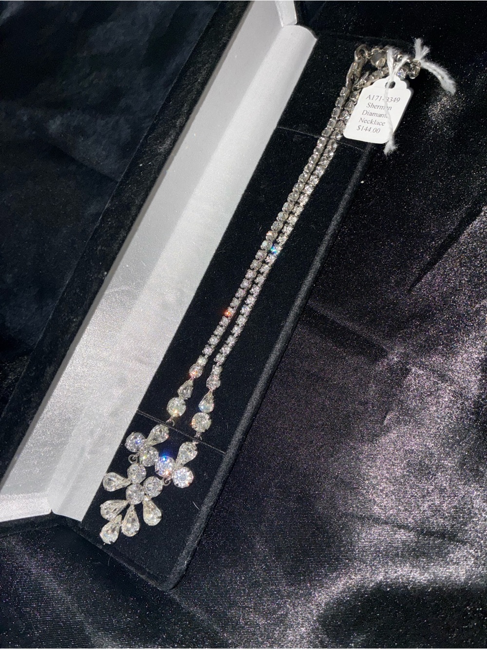 Clear Crystal Teardrop Statement Necklace - Signed Sherman